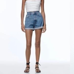 Zara High Waist Rigid Denim Shorts